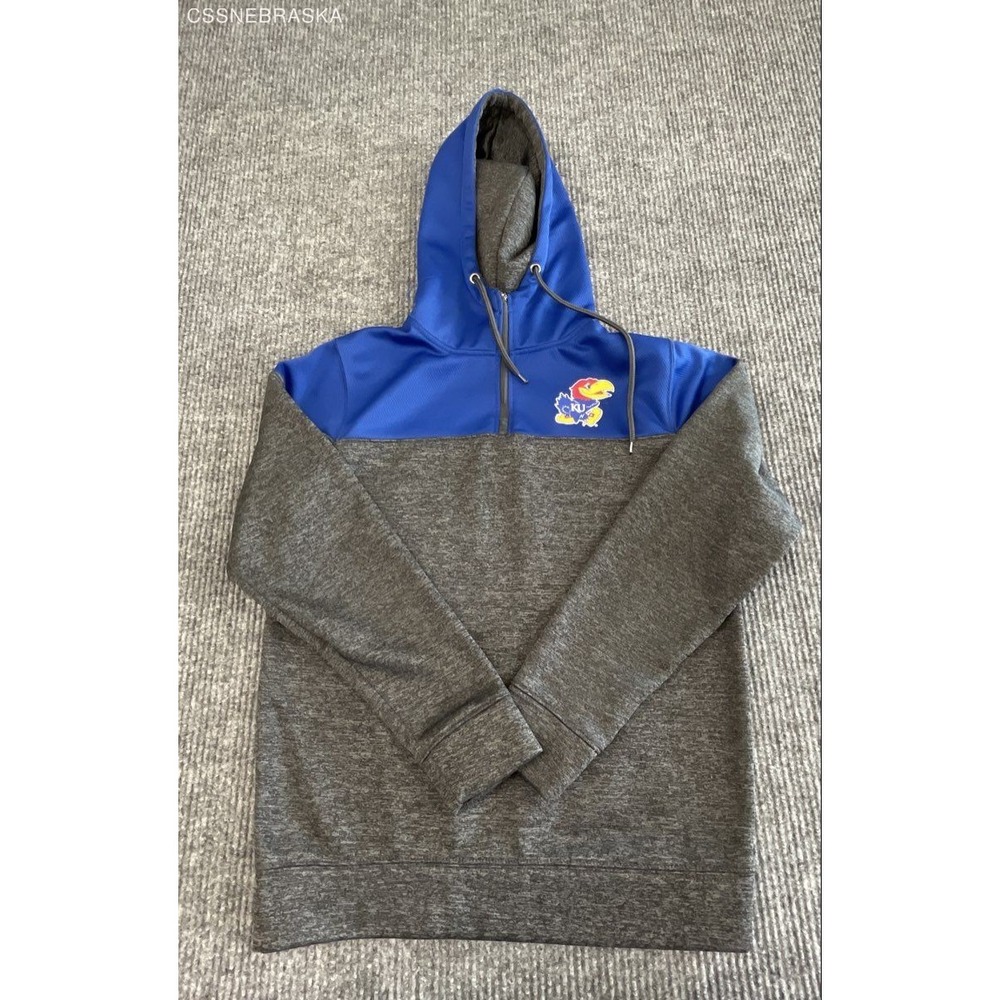 Colosseum Gray Blue Kansas Jayhawks Zip Hoodie Men NCAA - Size S